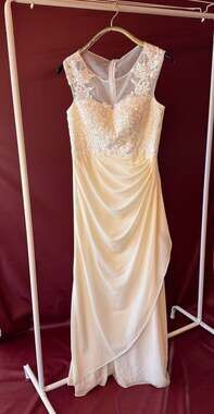 DB Studio Sleeveless Lace Applique Illusion Mesh Sheath Wedding Dress